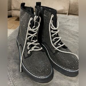 MADDEN NYC rhinestone combat boots, worn once, size 6